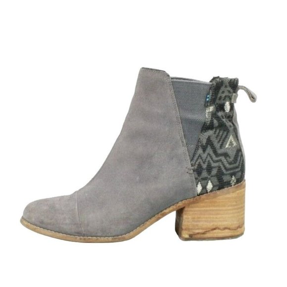 Toms Shoes - Toms Gray Suede Slip On Block Heel Chelsea Ankle Boots Size 10